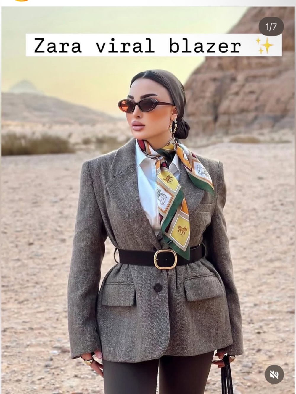 Zara Herringbone Belted Blazer